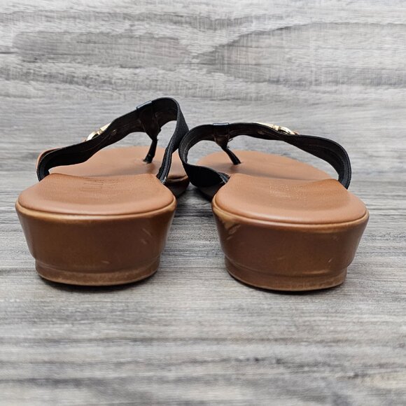 Italian Shoemakers Vale Women's Thong Tan Black Slip On Flip Flop Heel Sandals - Picture 6 of 11